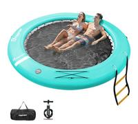FBSPORT Inflatable Water Hammock Round Floating Ring, 6ft Inflatable Dock Floating Platform for Lake W/Cupholder, Sun Float Chill Raft Float Ring Tanning Pool Lounger Island Platform Pad, Mint Green