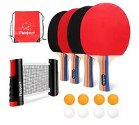 FBSPORT Ping Pong Paddle Set, Table Tennis Set with 4 Rackets and 8 Balls, Retractable Net with Storage Bag - Pingpong Paddle Accessories for Indoor/Outdoor Games
