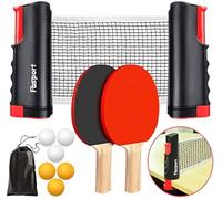 FBSPORT ping pong set, Table Tennis Sets, 2 Bats, 6 Balls and extendable ping-pong nets, Professional Ping Pong Racket Paddle Set with Carry Bag, for Indoor/Outdoor Games