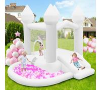 FBSPORT White Bouncy Castle with Slide Ball Pit and Trampoline Inflatable Bounce House with Air Blower for Kids Toddler Indoor Outdoor Garden Park Backyard Party Wedding Birthday Gifts