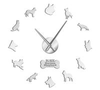 FBUK German Shepherd Dog Modern Decorative Wall Clock - Battery Operated Quartz Clock for Living Room, Bedroom & Office (Silver,47inch)