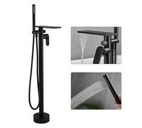 FBUKE Free Standing Tub Taps, Floor Mount Freestanding Bath Tap, Waterfall Stand Alone Bathtub Filler, High Flow Bathtub Shower Mixer Tap, Matte Black