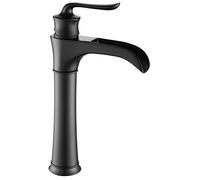 FBUKE High Rise Basin Mixer Tap, Tall Black Bathroom Taps, Brass Waterfall Standing Mixer for Bathroom Sink 1 Hole Bowl