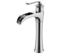 FBUKE High Rise Basin Mixer Tap, Tall Chrome Bathroom Taps, Brass Waterfall Standing Mixer for Bathroom Sink 1 Hole Bowl