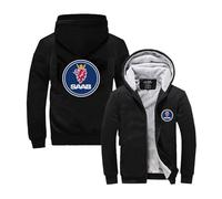 FBWZSAG Men's Heavyweight Hoodie for SAAB Printed Contrast Color Tops Hoody Long Sleeve Sweatshirt Hooded Sportswear Zip Up Sport Coat Plus Velvet Jacket-Black||L