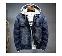 FBYDLL Men'S Lined Denim Jacket - Hooded Quilting Winter Sherpa Western Cowboy Coat, Multi-Pocket Tooling Thicken Trucker Jeans Outwear, Button Down Long Sleeve Plus Size,Blue,L