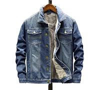 FBYDLL Mens Loose Denim Jacket - Plus Size Thicken Tooling Plus Velvet Autumn Jean Coat, Keep Warm Long Sleeve Button Up Wash Cowboy Top, With Pockets For Teenager M - 8Xl,Blue,3Xl
