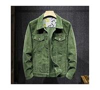 FBYDLL Mens Loose Denim Jacket - Solid Color Corduroy Autumn Jean Coat, Retro Tooling Long Sleeve Button Up Wash Cowboy Top, With Pockets For For Teenager Plus Size S - 4Xl,Green,S