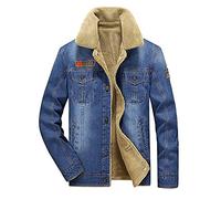 FBYDLL Men'S Warm Denim Jacket - Male Winter Thick Fleece Chest Pockets Rodeo Lined Jean Coat Fashion Mens Cowboy Top Thicken Warm Winter Outwear Plus Size Outwear M - 5Xl,Light Blue,M