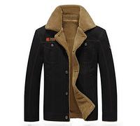 FBYDLL Men'S Warm Denim Jacket - Male Winter Thick Fleece Chest Pockets Rodeo Lined Jean Coat Fashion Mens Cowboy Top Thicken Warm Winter Outwear Plus Size Outwear M - 5Xl,Black,L