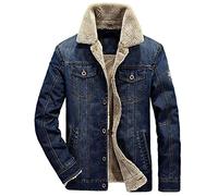 FBYDLL Men'S Warm Denim Jacket - Male Winter Thick Fleece Chest Pockets Rodeo Lined Jean Coat Fashion Mens Cowboy Top Thicken Warm Winter Outwear Plus Size Outwear M - 5Xl,Dark Blue,Xl