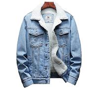 FBYDLL Men'S Warm Denim Jacket - Winter Thick Warm Fashion Plus Size Tooling Boutique Solid Color Men'S Casual Jean Coat/Male Wool Denim Coat Large Size S-6Xl,Light Blue,L