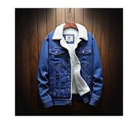 FBYDLL Men'S Warm Denim Jacket - Winter Thick Warm Fashion Plus Size Tooling Boutique Solid Color Men'S Casual Jean Coat/Male Wool Denim Coat Large Size S-6Xl,Blue,S