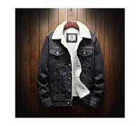 FBYDLL Men'S Warm Denim Jacket - Winter Thick Warm Fashion Plus Size Tooling Boutique Solid Color Men'S Casual Jean Coat/Male Wool Denim Coat Large Size S-6Xl,Black,L
