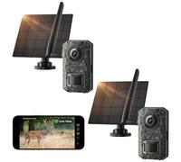 FBYEG Trail Camera 2 Pack, 2k HD Live Cellular Trail Cameras, Built-in Sim Card,Game Camera Solar Powered, PIR Motion Activated 0.1s Trigger Time, IP66 Waterproof, with Night Vision