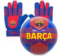 FC Barcelona Official Junior Set Size 4 Football & Boys Goalkeeper Gloves