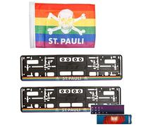 FC St. Pauli Car Accessory Decoration Set Number Plate Holder Skull Rainbow + Flag + 2x Fanergy Grape Sugar