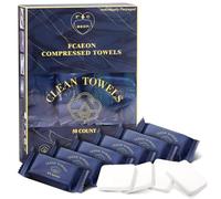 FCAEON Disposable Towel Tablet 25x23cm 50 PACK Individually Wrapped Coin Towelettes Disposable Cleaning Washcloth Coin Tissue Expandable Tower Tablets for Sensitive Skin Beauty & Personal Care (Blue)