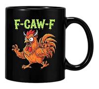Fcawf Mug, 11oz Ceramic Funny Chicken Mug, Black Chicken Coffee Cup with Handle, F-Caw-F Rooster Coffee Cup for Home Office (Black 2)