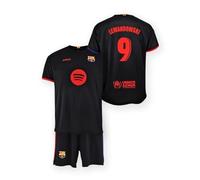 FC Barcelona Set T-shirt and trousers 2ª EQ 2024/25 - REPLICA Official license - Number 9 LEWANDOWSKI child size 12 years, Black/White, 12 Years