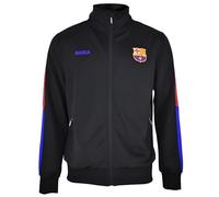 FCB FC Barcelona - Barça Black JR Plus Jacket | Official Licensed Replica | Sizes 6-8-10-12-14 Years | 95% Polyester 5% Elastane, Black/White, 10 Years
