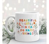 FCBFPT 11oz Coffee Mug Beautiful Girl You Can Do Hard Things Cute Mug Ceramic Coffee Mugs for Women and Men