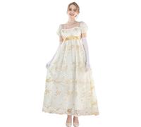 FCCAM Golden Regency Dresses for Women 1800s Vintage Dress Victorian Ball Gown, Gold 1104, XXL