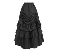 FCCAM Gothic Steampunk Skirt Women's Saloon Girl Skirt Medieval Maxi Skirt Renaissance Skirt with Ruffle Pirate Skirt, black, M