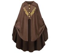FCCAM Medieval Cloak Women Long Renaissance Cloak Cape Warm Halloween Costume, Deep Brown, Large