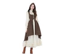 FCCAM Medieval Coat Women's Renaissance Corset Women's Hooded Vest Long Sleeveless Corset Brown, brown, S