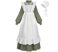 FCCAM Pioneer Colonial Costume for Women Floral Prairie Dress American Historical Modest Civil War Dress Green XXL