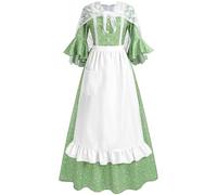 FCCAM Prairie Dress Women Floral Colonial Costume American Historical Pioneer Dresses with Lace Shawl 3XL