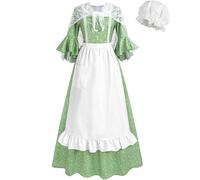 FCCAM Prairie Dress Women Floral Colonial Costume American Historical Pioneer Dresses with Lace Shawl, Green, XX-Large