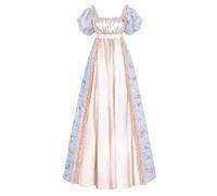 FCCAM Regency Dress Women Empire Waist Regency Costume Victorian Luxury Satin Dresses, Pink / blue, M