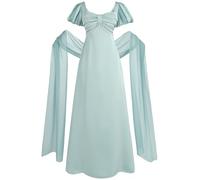 FCCAM Regency Dresses for Women Empire Waist 1800s Victorian Dress Ball Gown with Shawl, Blue, L
