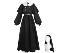 FCCAM The Nun Costume Woman with Headpiece Scary Plus Size Nun Outfit Dress Halloween Costume Women M