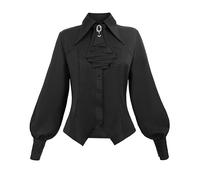 FCCAM Victorian Blouse Women's Black Long Sleeve Victorian Blouse Black Ruffle Shirt Gothic Blouse Pirate Blouse Medieval Blouse Women, black, S