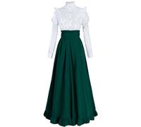 FCCAM Victorian Dress for Women 2-Pieces 1800s Edwardian Dress Ball Gown Renaissance Costume, Green, Medium