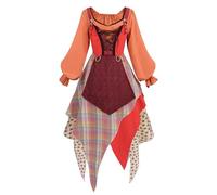FCCAM Witch Costume Dress for Women Mary Sanderson Costume Adult Irregular Hocus Pocus Costume Halloween XL