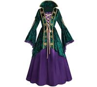 FCCAM Witch Costume Dress Women Winifred Mary Sanderson Costume Halloween, Green, Small