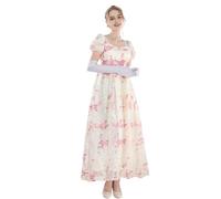 FCCAM Women's Regency Dress Jane Austen Long Vintage Dresses Victorian Ball Gown with Gloves Empire Waist Dress, S