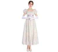 FCCAM Women's Regency Jane Austen Long Vintage Dress, Victorian Ball Gown with Gloves, Empire Waist Dress, Purple Floral 1023, L