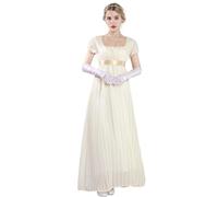 FCCAM Women's Regency Jane Austen Long Vintage Dresses, Victorian Ball Gown with Gloves, Empire Waist Dress, Beige 1103, M