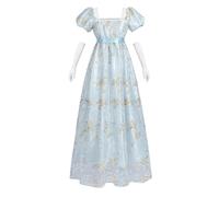 FCCAM Women's Regency Jane Austen Long Vintage Victorian Ball Gown with Gloves Empire Style, Blue 1104 New, S