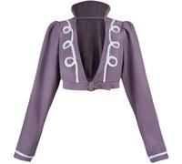 FCCAM Women's Regency Spencer Jacket Jane Austen Costume Crop Coat Top | Victorian cropped spencer jacket with braided trim and metal clasp, ideal for Regency, cosplay, and period outfits