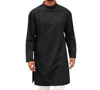 Fccrian Arabic Style Fashion Simple Long Men's Shirt Muslim Men's Robe Walking Tops Men (Black, L)