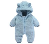 Fccrian Baby Girls Boys Winter Clothes Snowsuit Teddy Onesie Outfit Newborn Jumpsuit Romper Coat Hooded Suit Just One You Bodysuits Baby Girl (Blue, 9-12 Months)