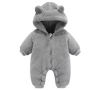 Fccrian Baby Girls Boys Winter Clothes Snowsuit Teddy Onesie Outfit Newborn Jumpsuit Romper Coat Hooded Suit Just One You Bodysuits Baby Girl (Grey, 6-9 Months)