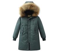 Fccrian Big Kids Unisex Hooded Down Coats Solid Puffers Outerwear Winter Thick Warm Hooded Windproof Coat Boys 4t Down Jacket (Green, 4-5 Years)