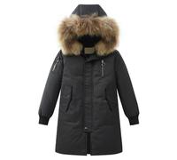 Fccrian Big Kids Unisex Hooded Down Coats Solid Puffers Outerwear Winter Thick Warm Hooded Windproof Coat Boys 4t Down Jacket (Black, 7-8 Years)
